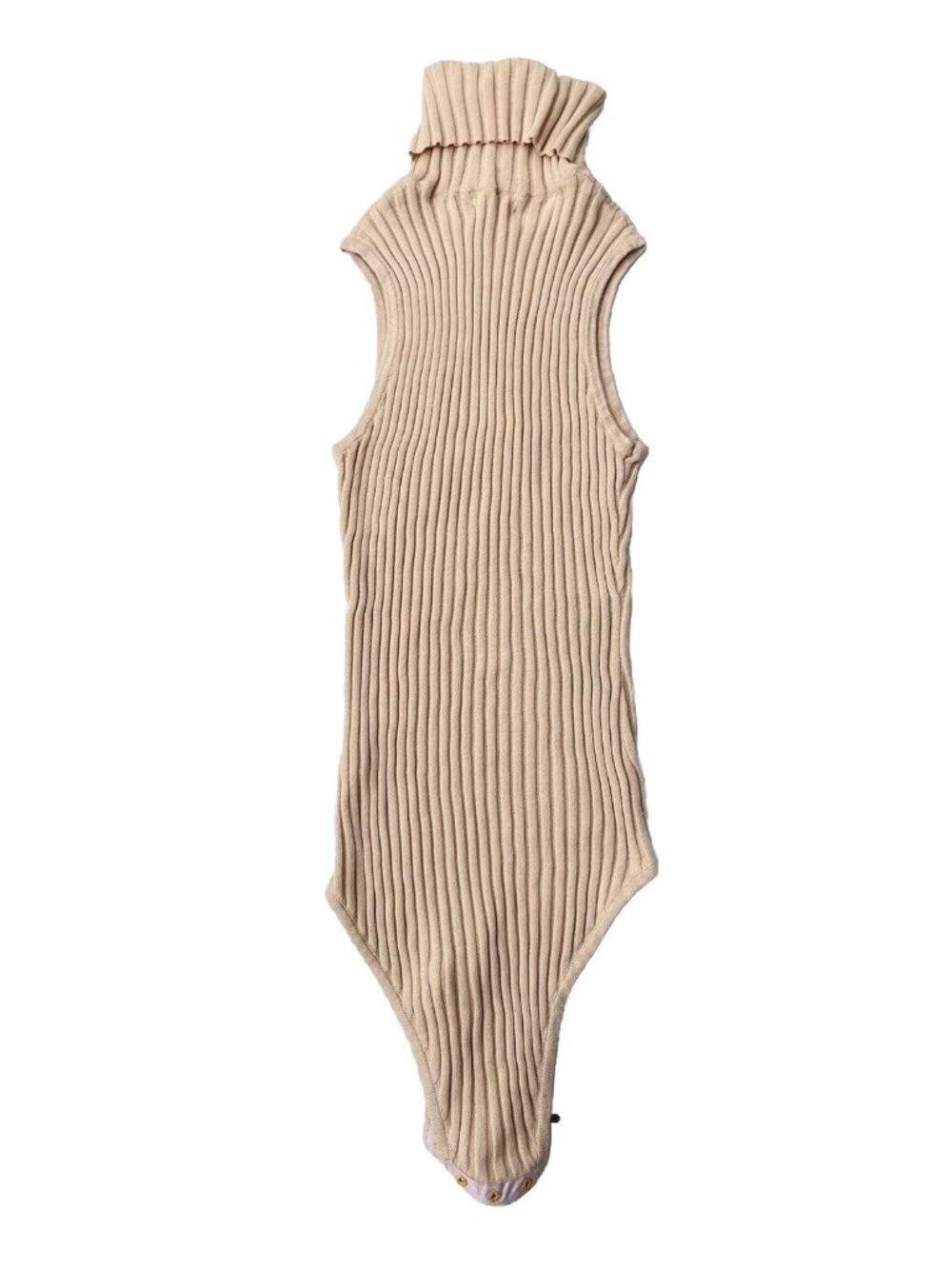 Honey Punch Beige Ribbed Turtleneck Bodysuit M | Sleeveless | Cotton | Neutral - Picture 8 of 8